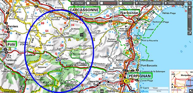 Carte routi�re Secteur Quillan Limoux, par Michelin